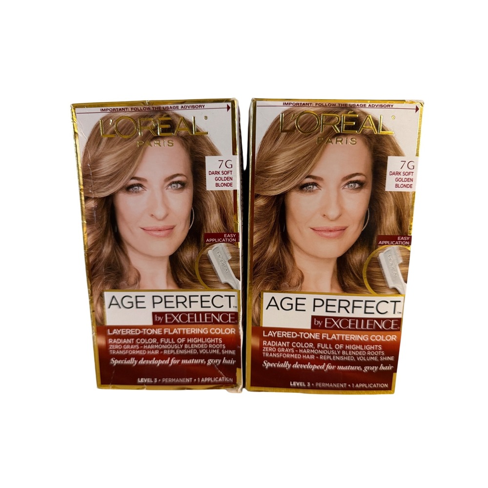 2pk L'Oreal Age Perfect Excellence Hair Color 7G Dark Soft Golden Blonde